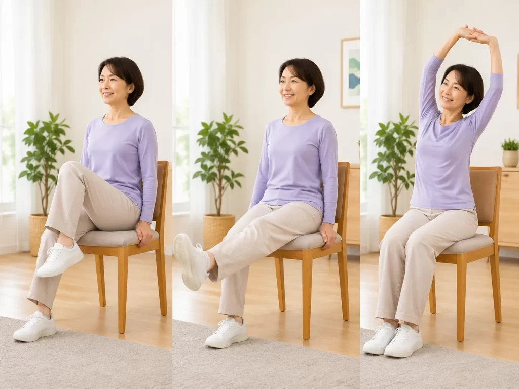 Eenvoudige stoel oefeningen voor lichte beweging en ontspanning.