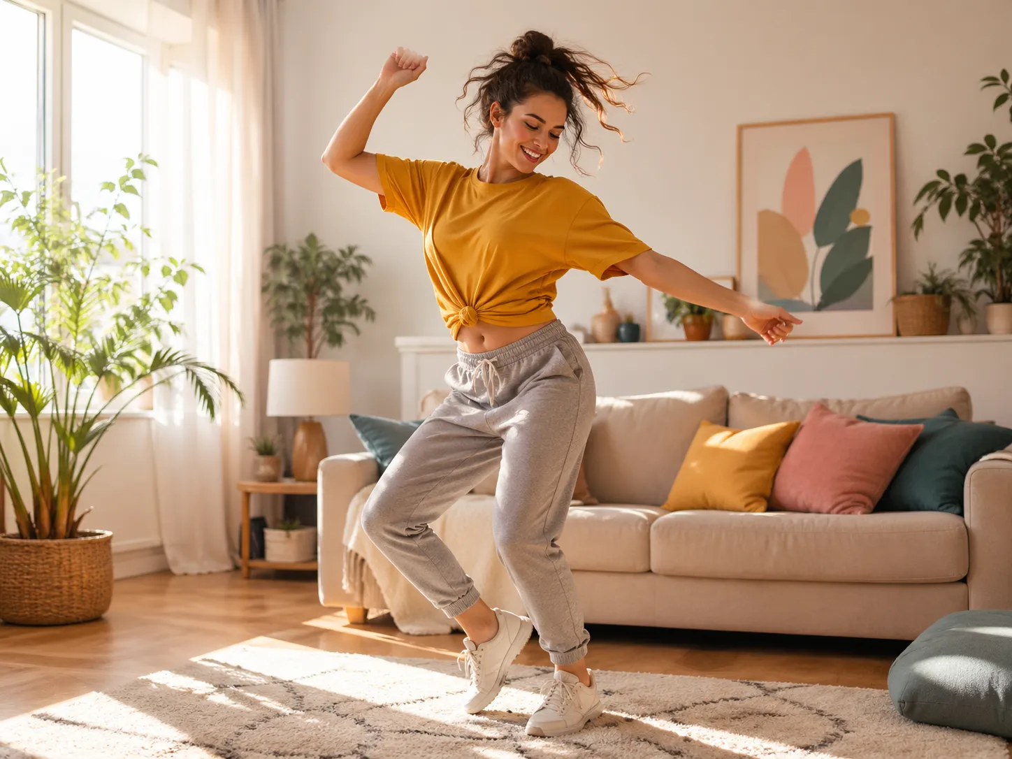Een vrolijke danssessie in de woonkamer om op een leuke en laagdrempelige manier actief te blijven.